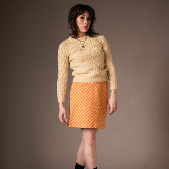Orange / white houndstooth wool mini vintage - Picture 2 of 2